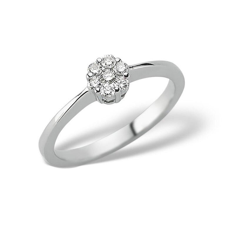 Inel din aur alb 18 K, 1.77 g, diamante 0.08 carate, 7 pietre, marime 61, La Rosa