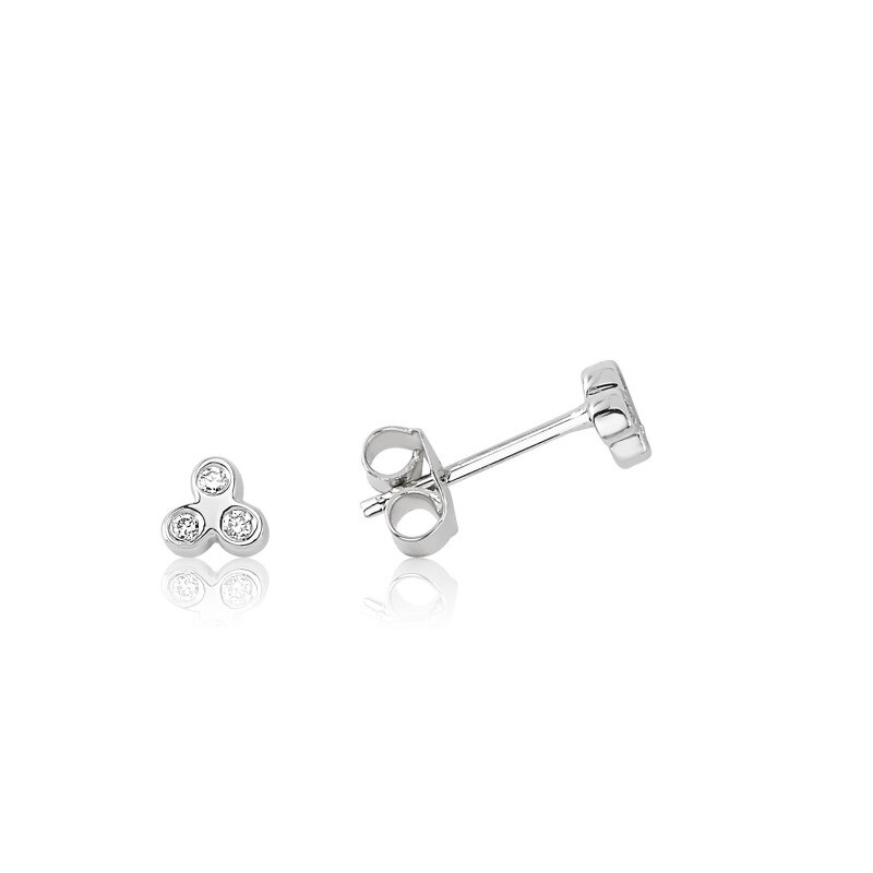 Cercei din aur alb 14 K, 0.85 g, diamante 0.06 carate, 6 pietre, La Rosa