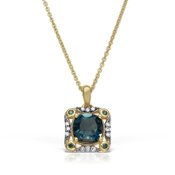 Colier din aur galben 14 K, 3.62 g, diamant 0.11 carate si London blue topaz 1.30 carate, 17 pietre, lungime 45 cm, La Rosa Colier din aur galben 14 K, 3.62 g, diamant 0.11 carate si London blue topaz 1.30 carate, 17 pietre, lungime 45 cm, La Rosa