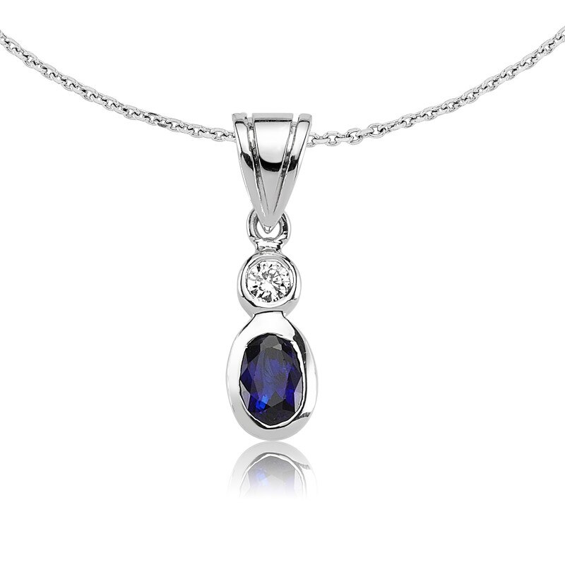 Colier din aur alb 18 K, 2.95 g, diamante 0.05 carate si safir 0.89 carate, 2 pietre, lungime 45 cm, La Rosa