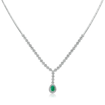 Colier din aur alb 18 K, 15.91 g, diamante 1.40 carate si smarald 0.37 carate, 89 pietre, lungime 50 cm, La Rosa Colier din aur alb 18 K, 15.91 g, diamante 1.40 carate si smarald 0.37 carate, 89 pietre, lungime 50 cm, La Rosa