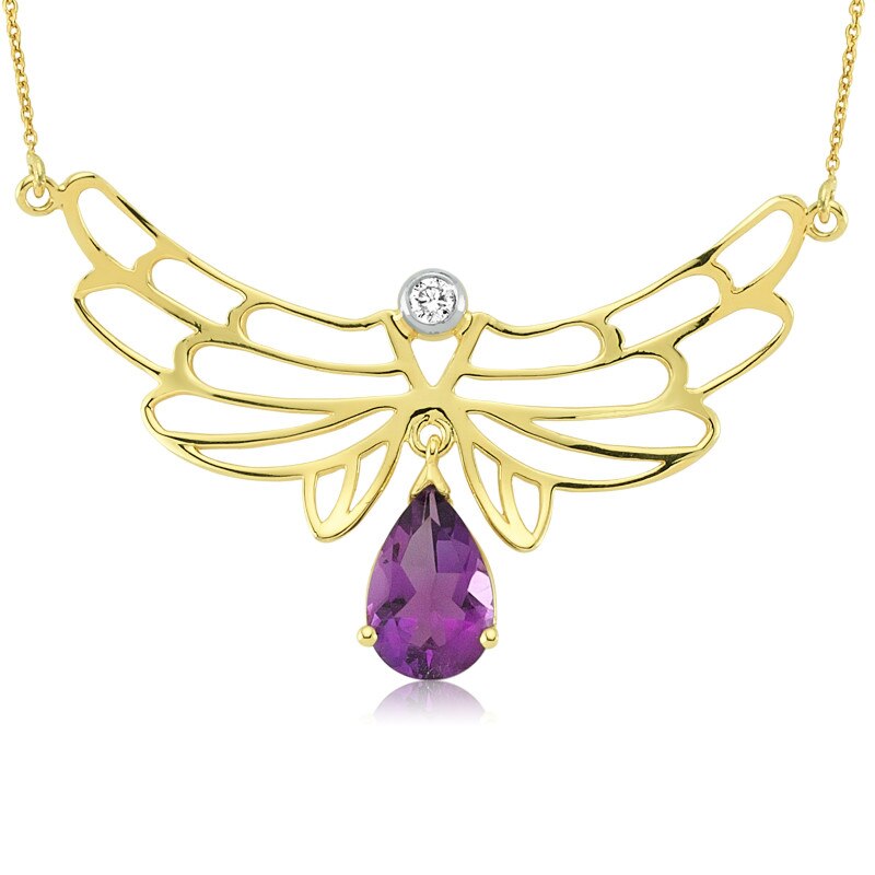 Colier din aur galben 14 K, 2.94 g, diamant 0.03 carate si Ametist 1.01 carate, 2 pietre, lungime 45 cm, La Rosa