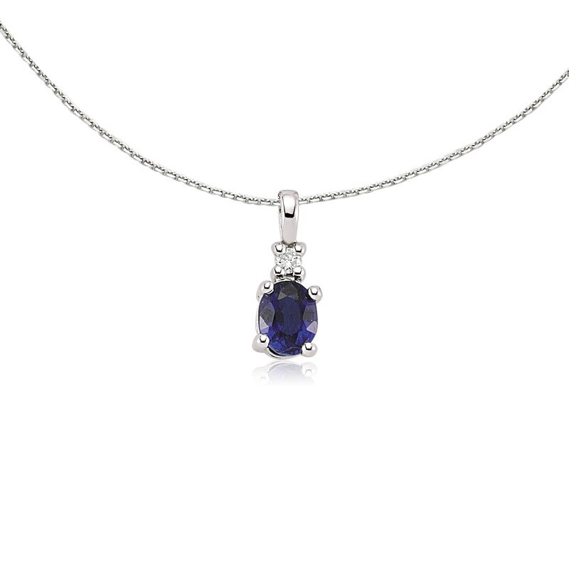 Colier din aur alb 14 K, 1.30 g, diamant 0.02 carate si safir 0.28 carate, 2 pietre, lungime 45 cm, La Rosa