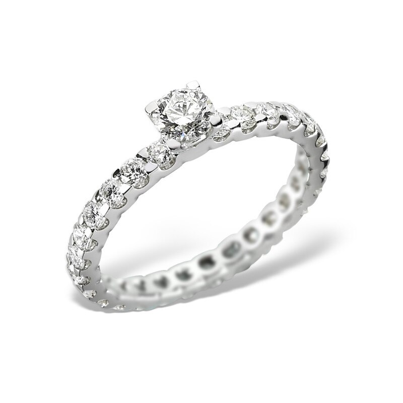 Inel din aur alb 18 K, 2.35 g, diamante 1.04 carate, 26 pietre, marime 53, La Rosa