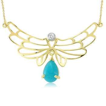 Colier din aur galben 14 K, 2.95 g, diamant 0.03 carate si turquoise 1.04 carate, 2 pietre, lungime 45 cm, La Rosa Colier din aur galben 14 K, 2.95 g, diamant 0.03 carate si turquoise 1.04 carate, 2 pietre, lungime 45 cm, La Rosa