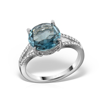 Inel din aur alb 14 K, 4.10 g, diamante 0.10 carate si blue topaz 4.50 carate, 29 pietre, marime 54, La Rosa Inel din aur alb 14 K, 4.10 g, diamante 0.10 carate si blue topaz 4.50 carate, 29 pietre, marime 54, La Rosa