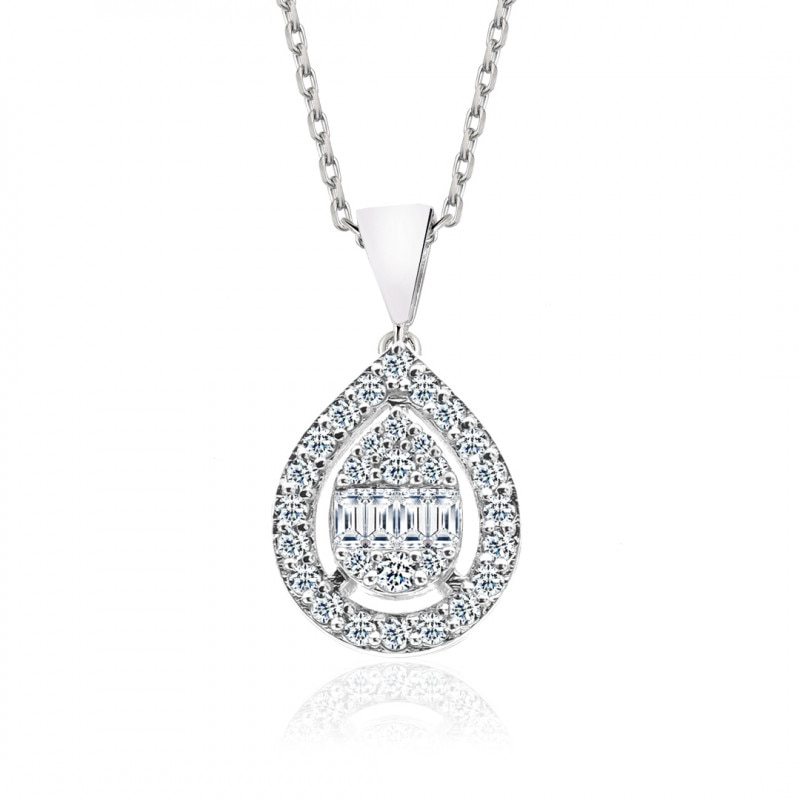 Colier din aur alb 14 K, 1.93 g, diamante 0.23 carate, 38 pietre, lungime 45 cm, La Rosa