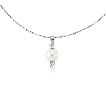 Colier din aur alb 18 K, 3.03 g, perla 1.00 carat si diamante 0.12 carate, 3 pietre, lungime 45 cm, La Rosa Colier din aur alb 18 K, 3.03 g, perla 1.00 carat si diamante 0.12 carate, 3 pietre, lungime 45 cm, La Rosa