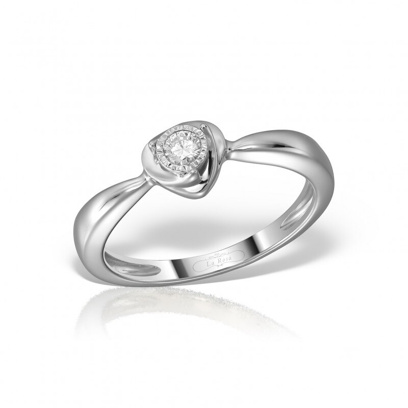 Inel din aur alb 14 K, 2.42 g, diamant 0.07 carate, 1 piatra, marime 51, La Rosa