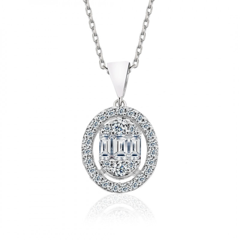 Colier din aur alb 14 K, 1.90 g, diamant 0.15 carate, 35 pietre, lungime 45 cm, La Rosa