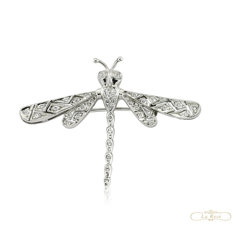 Brosa din aur alb 18 K, 6.20 g, diamante 0.18 carate, 37 pietre, lungime 4.5 cm, La Rosa