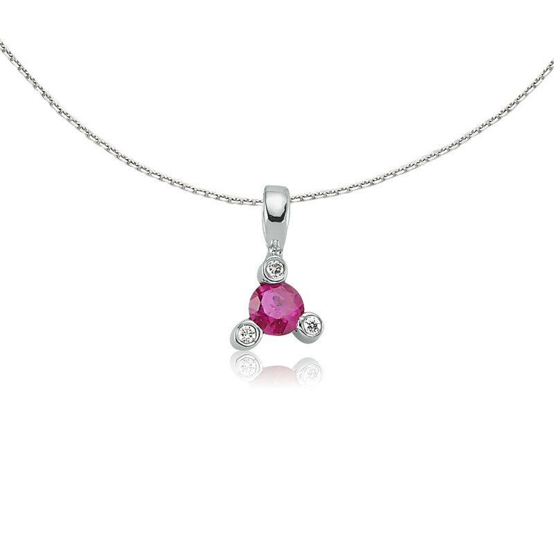Colier din aur alb 14 K, 1.15 g, rubin 0.21 carate si diamante 0.02 carate, 3 pietre, lungime 45 cm, La Rosa