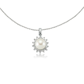 Colier din aur alb 14 K, 2.32 g, cu perla 1.00 carate si diamante 0.21 carate, 13 pietre, lungime 45 cm, La Rosa Colier din aur alb 14 K, 2.32 g, cu perla 1.00 carate si diamante 0.21 carate, 13 pietre, lungime 45 cm, La Rosa