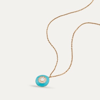 Colier din aur rose 18 K, 3.56 g, email albastru si diamante 0.05 carate, 12 pietre, lungime 45 cm, La Rosa Colier din aur rose 18 K, 3.56 g, email albastru si diamante 0.05 carate, 12 pietre, lungime 45 cm, La Rosa