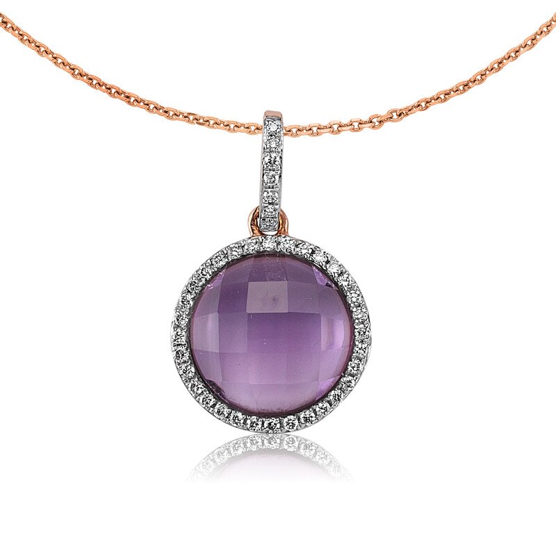 Colier din aur rose 14 K, 2.36 g, ametist 2.42 carate si diamante 0.11 carate, 40 pietre, lungime 45 cm, La Rosa