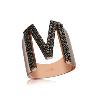 Inel din aur rose 14 K, 6.13 g, black diamond 0.66 carate, 125 pietre, marime 52, La Rosa Inel din aur rose 14 K, 6.13 g, black diamond 0.66 carate, 125 pietre, marime 52, La Rosa