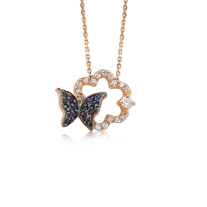 Colier din aur rose 14 K, 1.43 g, cu safir 0.09 carate si diamante 0.06 carate, 37 pietre, lungime 45 cm, La Rosa