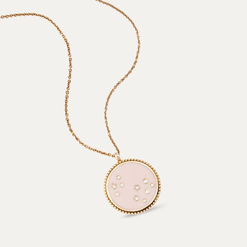 Colier din aur rose 18 K, 5.40 g, email rose si diamante 0.03 carate, 10 pietre, lungime 45 cm, La Rosa