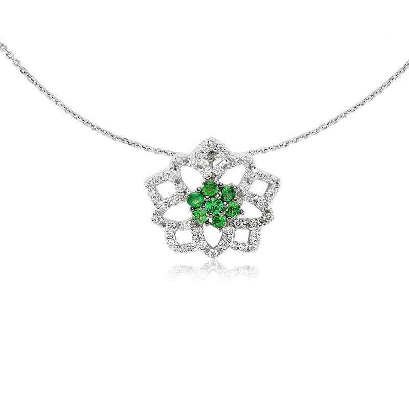 Colier din aur alb 18 K, 4.00 g, diamant 0.21 carate si green topaz 0.25 carate, 77 pietre, lungime 45 cm, La Rosa