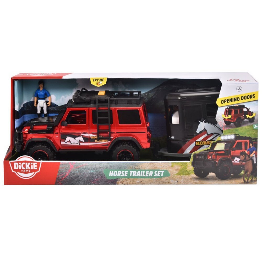 Set Dickie Toys Horse Trailer masina Mercedes-Benz AMG 500 cu remorca 42 cm si figurine