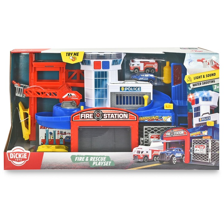 Pista de masini Dickie Toys Fire and Rescue 50x19x25 cm cu 2 masinute