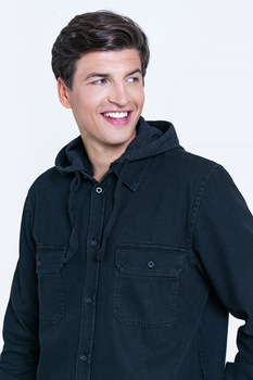 Big Star, Camasa cu gluga si buzunare pe piept Ohion, Negru Big Star, Camasa cu gluga si buzunare pe piept Ohion, Negru