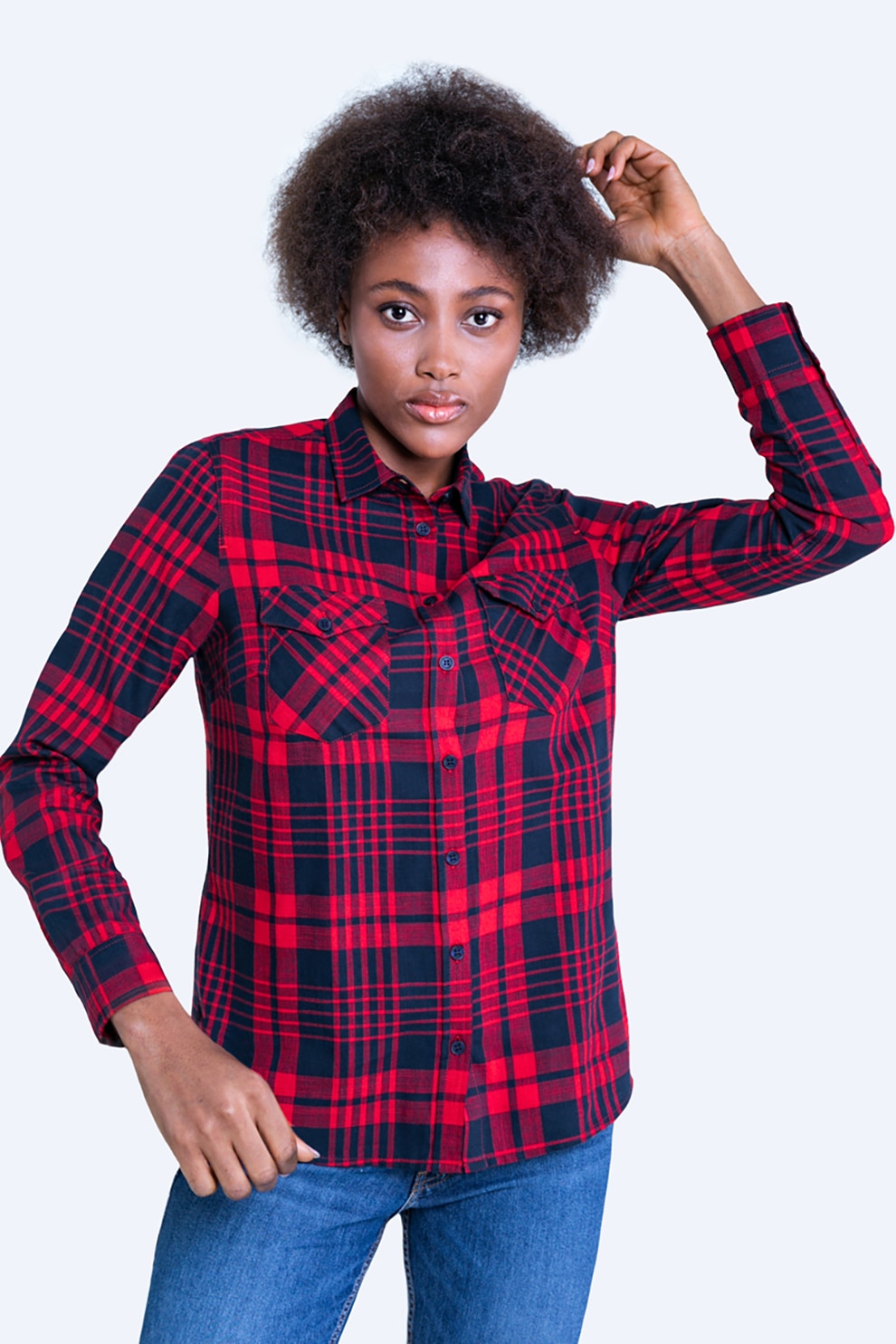 Big Star, Camasa in carouri cu buzunare pe piept Patriceel, Rosu/Bleumarin