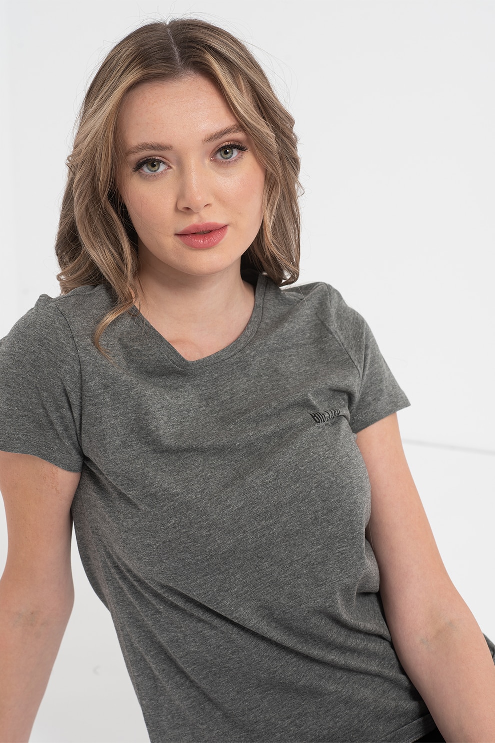 Big Star, Tricou cu decolteu la baza gatului Astoria, Gri melange