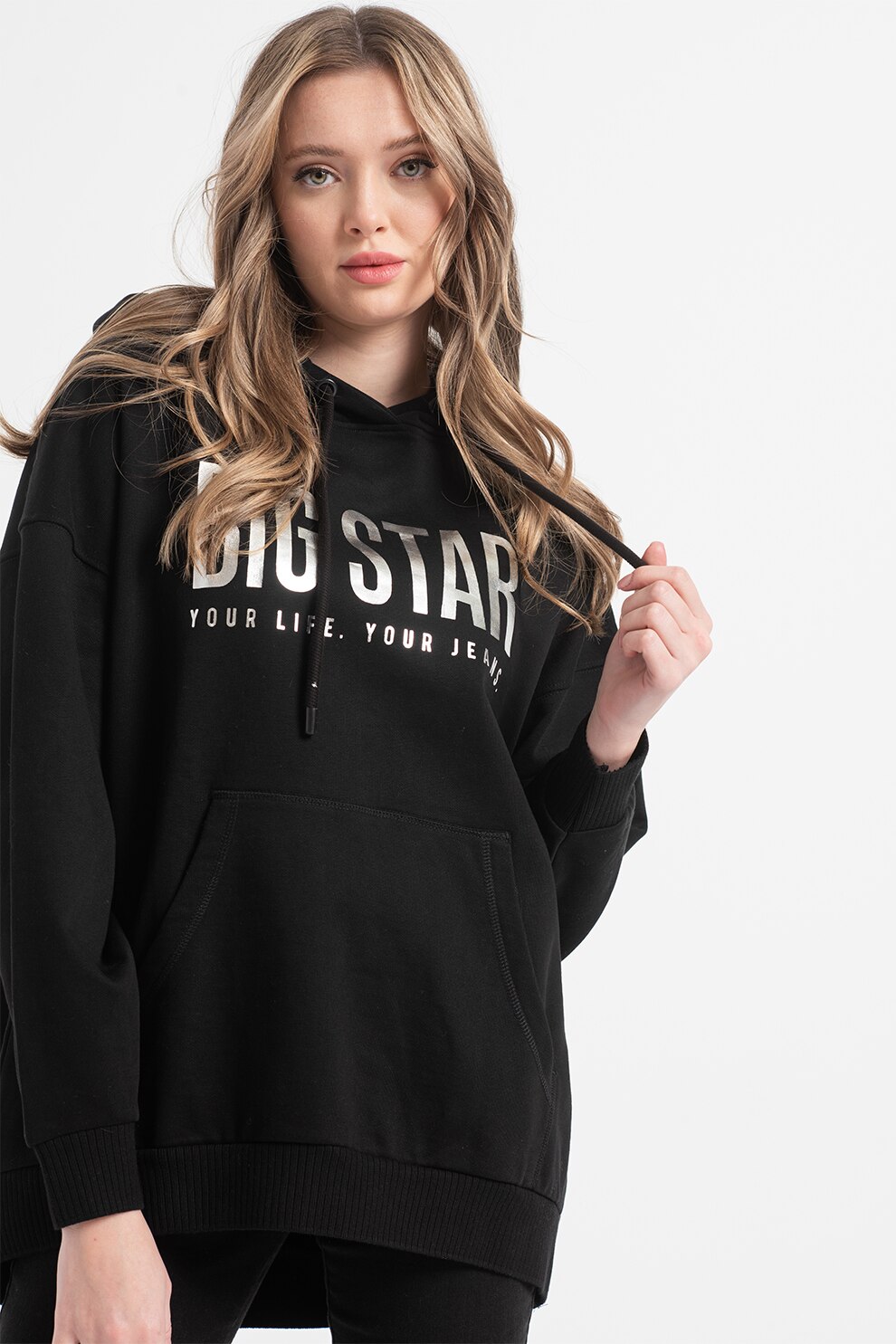 Big Star, Hanorac supradimensionat de bumbac organic Zulema, Negru