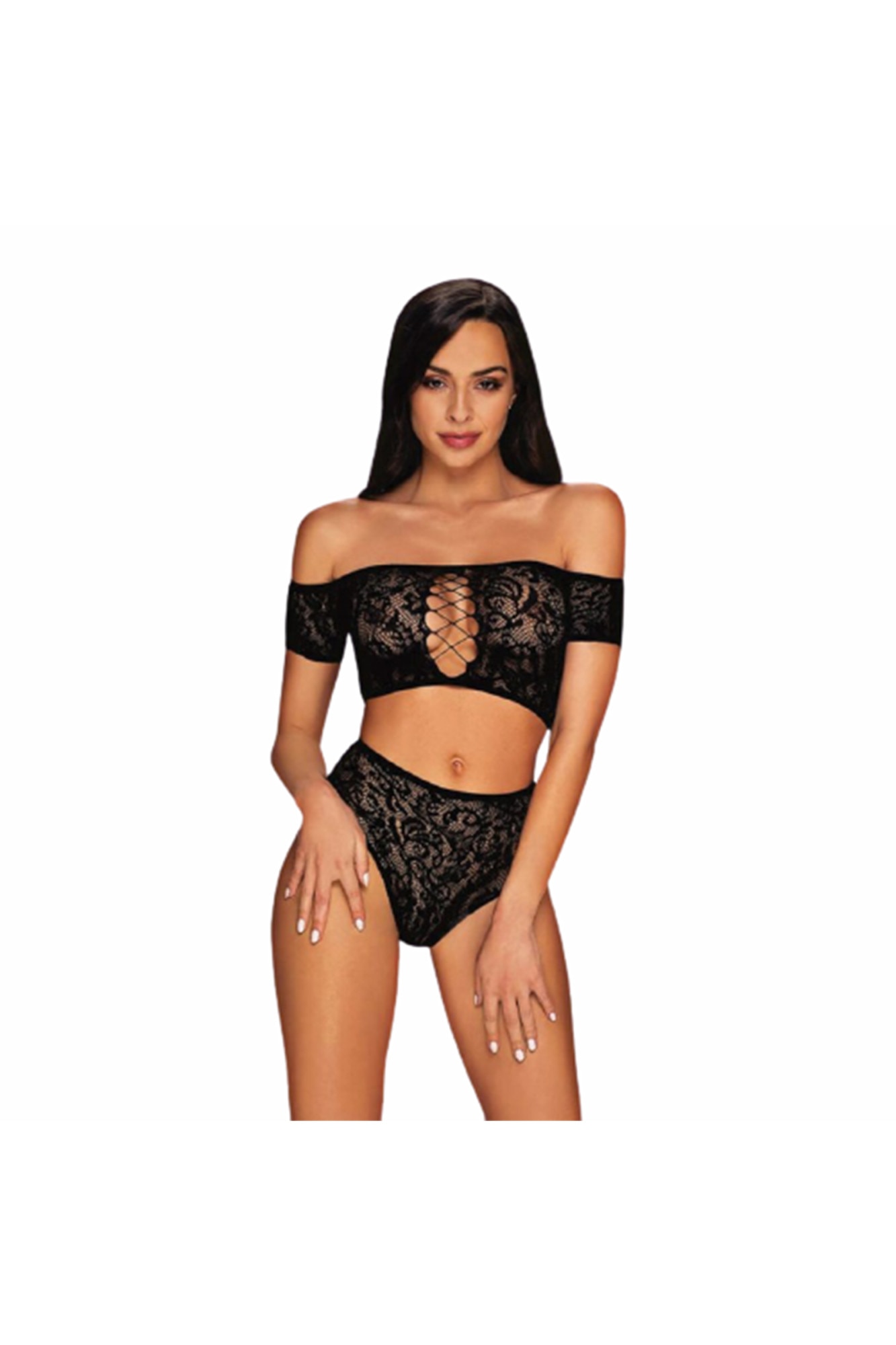 Set lenjerie sexy, compus din sutien si chiloti brazilieni, Obsessive, Negru, Marime Universala