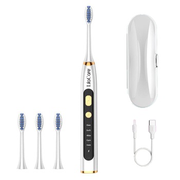 Periuta de dinti electrica LilaCare, rezistent la apa, incarcare USB, 5 moduri de vibratii, 4 capete inlocuibile, alba Periuta de dinti electrica LilaCare, rezistent la apa, incarcare USB, 5 moduri de vibratii, 4 capete inlocuibile, alba