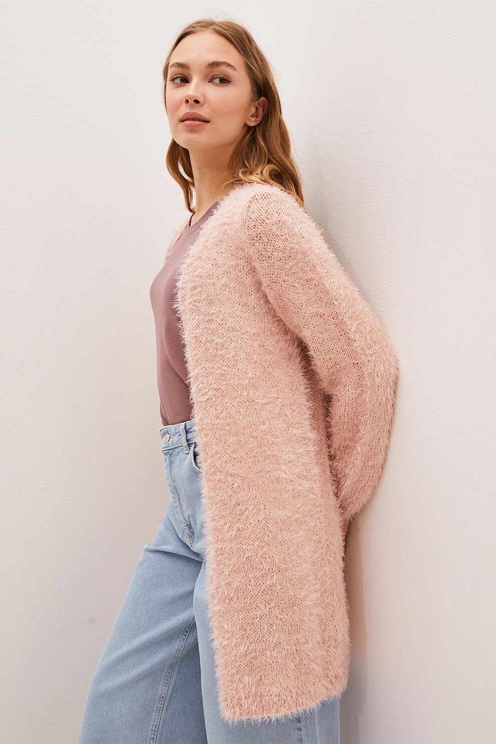 LC WAIKIKI, Cardigan cu aspect pufos, Roz melange