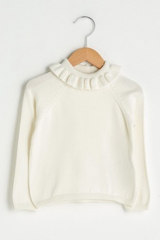 LC WAIKIKI, Pulover cu guler cu volane, W10330Z1, Alb prafuit LC WAIKIKI, Pulover cu guler cu volane, W10330Z1, Alb prafuit