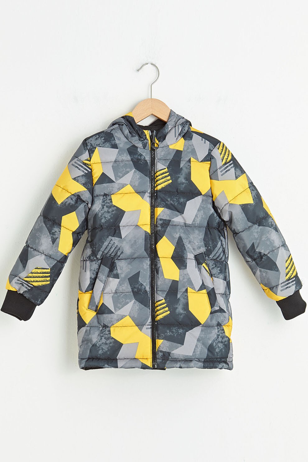 LC WAIKIKI, Geaca cu vatelina si model revesibil, Negru/Gri/Galben