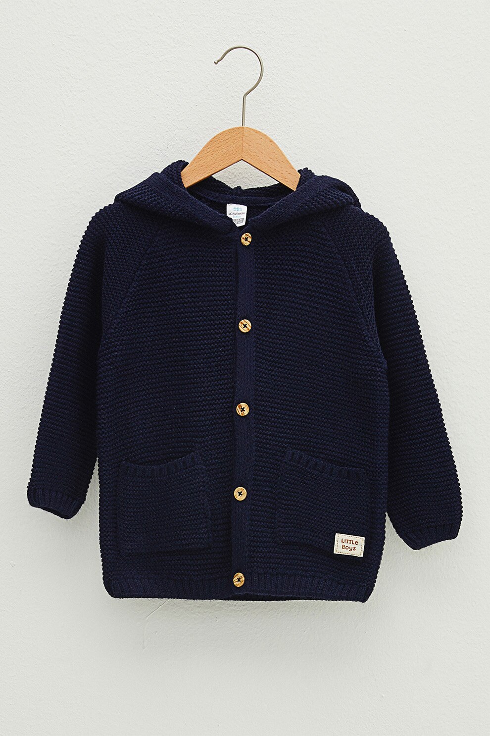 LC WAIKIKI, Cardigan cu gluga si buzunare aplicate, Bleumarin inchis