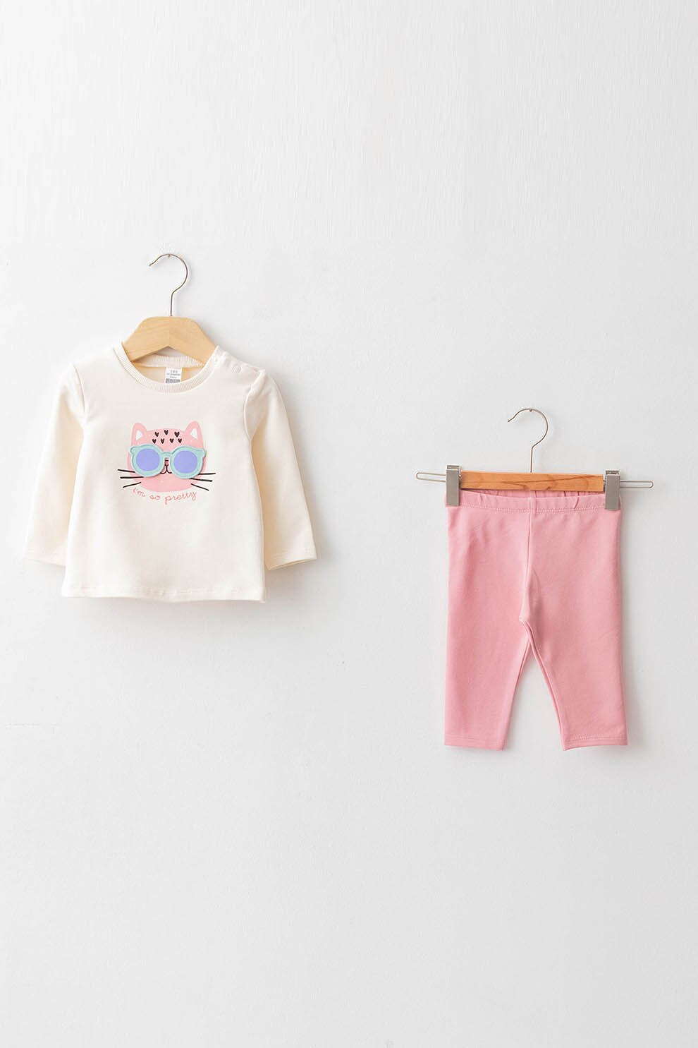 LC WAIKIKI, Set de imbracaminte din amestec de bumbac - 2 piese, alb fildes, roz pal