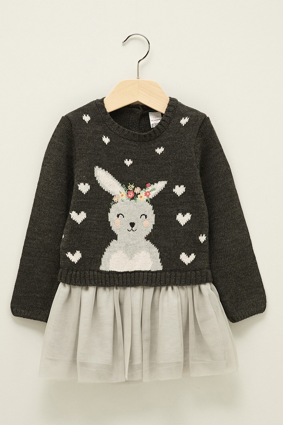 LC WAIKIKI, Rochie-pulover cu terminatie cu volan, Grei melange/Maro taupe deschis, 74-80 CM