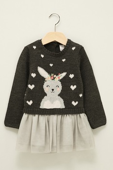 LC WAIKIKI, Rochie-pulover cu terminatie cu volan, Grei melange/Maro taupe deschis, 74-80 CM LC WAIKIKI, Rochie-pulover cu terminatie cu volan, Grei melange/Maro taupe deschis, 74-80 CM