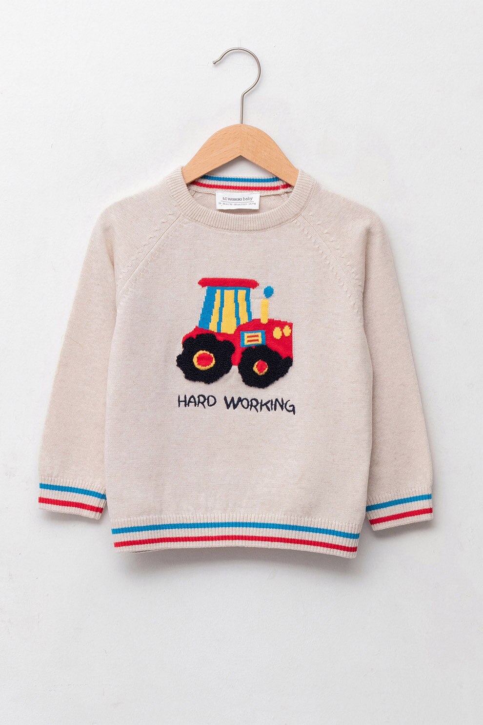 LC WAIKIKI, Pulover cu decolteu la baza gatului si maneci raglan, maro melange deschis, rosu,albastru, 74-80 CM