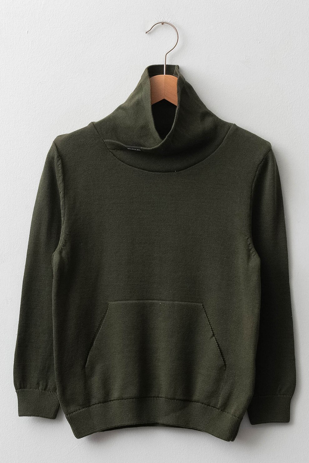 LC WAIKIKI, Pulover tricotat fin cu buzunar kangaroo, Verde inchis