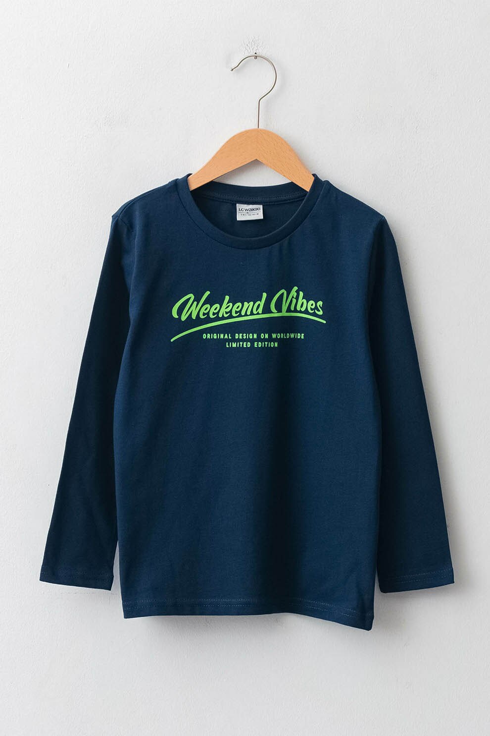 LC WAIKIKI, Bluza de bumbac cu text, Bleumarin