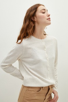 LC WAIKIKI, Cardigan cu nasturi si aspect tricotat fin, Crem, 3XL LC WAIKIKI, Cardigan cu nasturi si aspect tricotat fin, Crem, 3XL