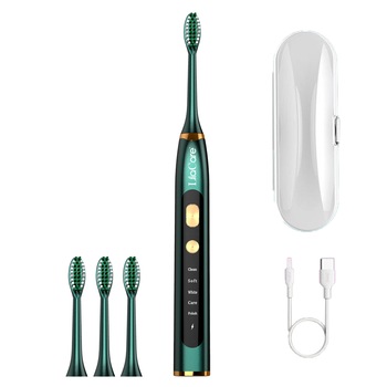 Periuta de dinti electrica LilaCare, rezistenta la apa, incarcare USB, 5 moduri de vibratii, 4 capete inlocuibile, verde Periuta de dinti electrica LilaCare, rezistenta la apa, incarcare USB, 5 moduri de vibratii, 4 capete inlocuibile, verde