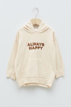 LC WAIKIKI, Hanorac tricotat cu broderie text, Crem LC WAIKIKI, Hanorac tricotat cu broderie text, Crem