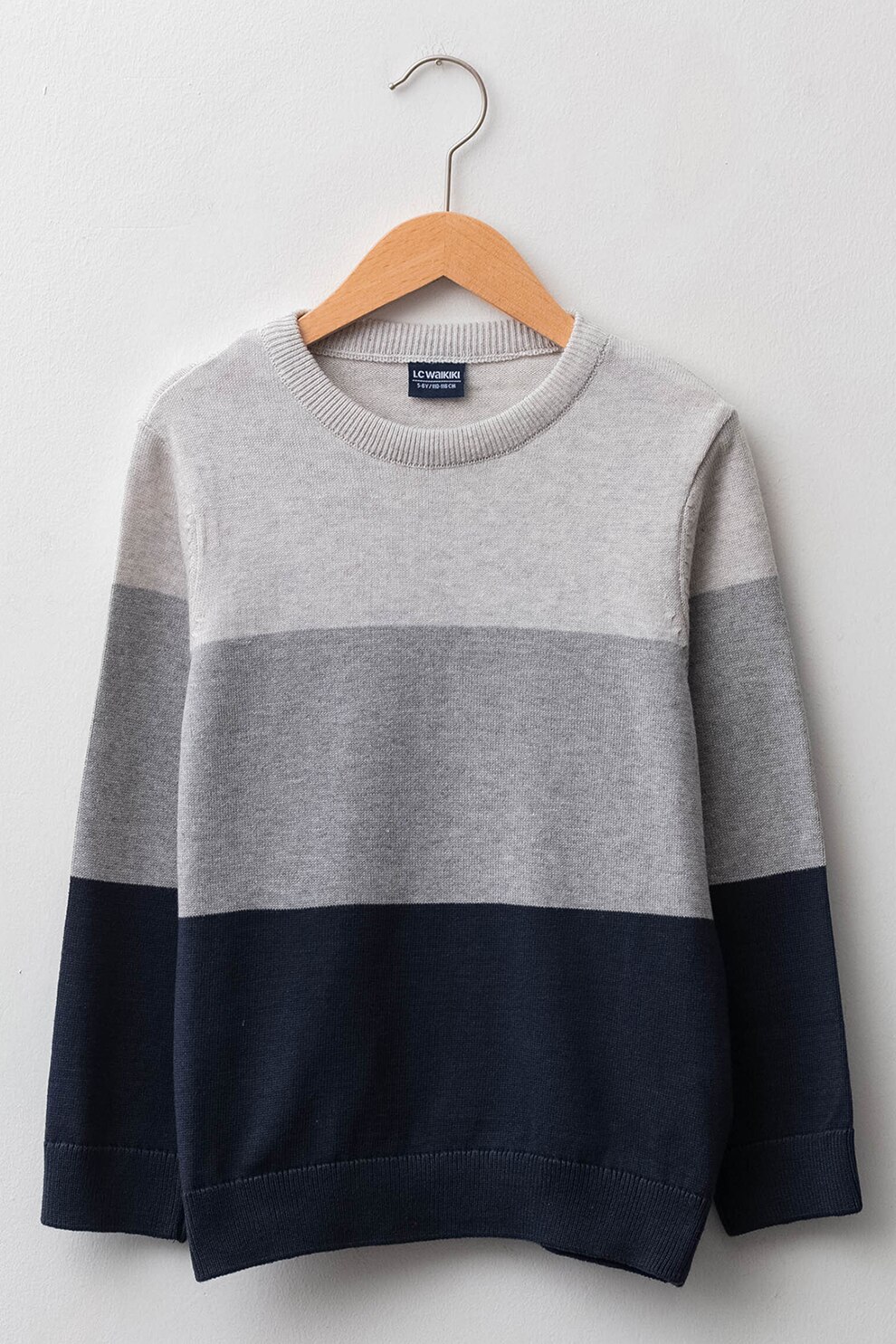 LC WAIKIKI, Pulover din bumbac cu decolteu rotund, Gri/negru