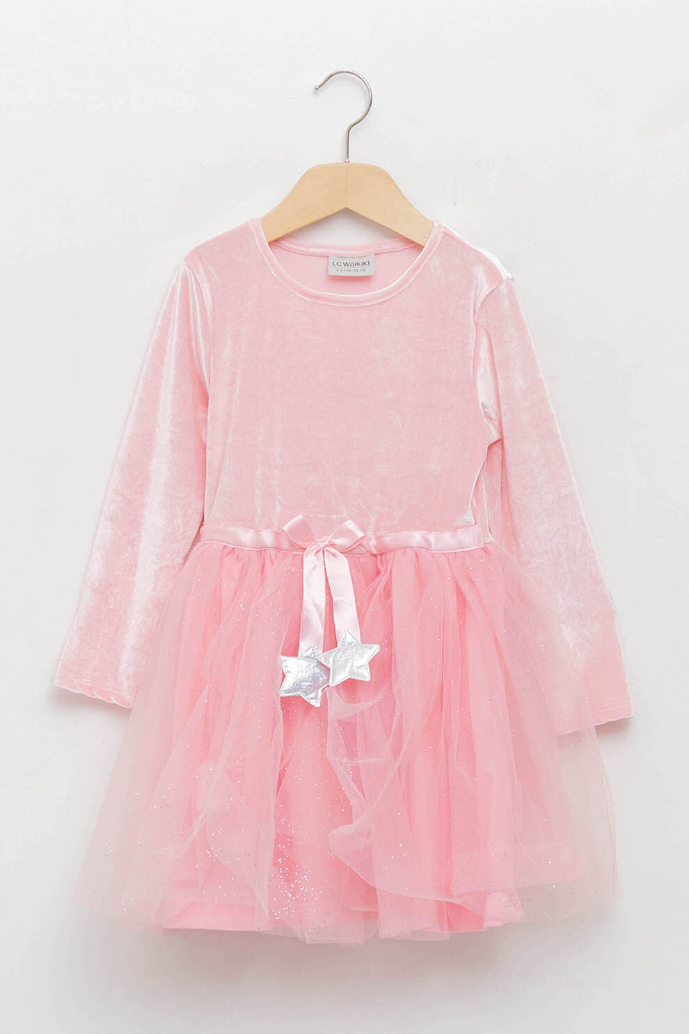 LC WAIKIKI, Rochie evazata cu strat exterior de tul, Roz pastel