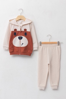 LC WAIKIKI, Set de pantaloni sport si hanorac cu fermoar, Maro nisip/Maro LC WAIKIKI, Set de pantaloni sport si hanorac cu fermoar, Maro nisip/Maro