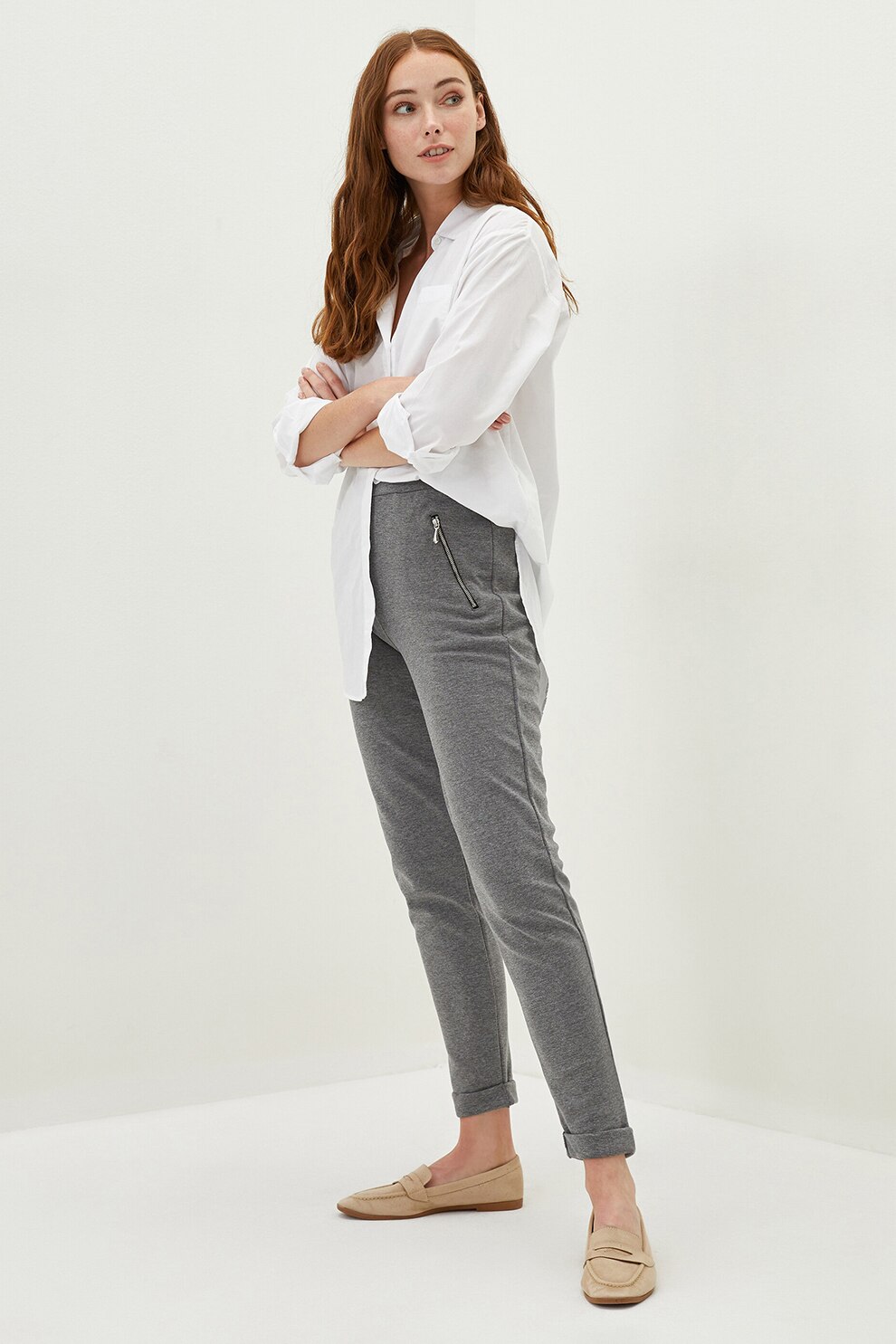 LC WAIKIKI, Pantaloni slim fit cu talie inalta, W13915Z8, Gri