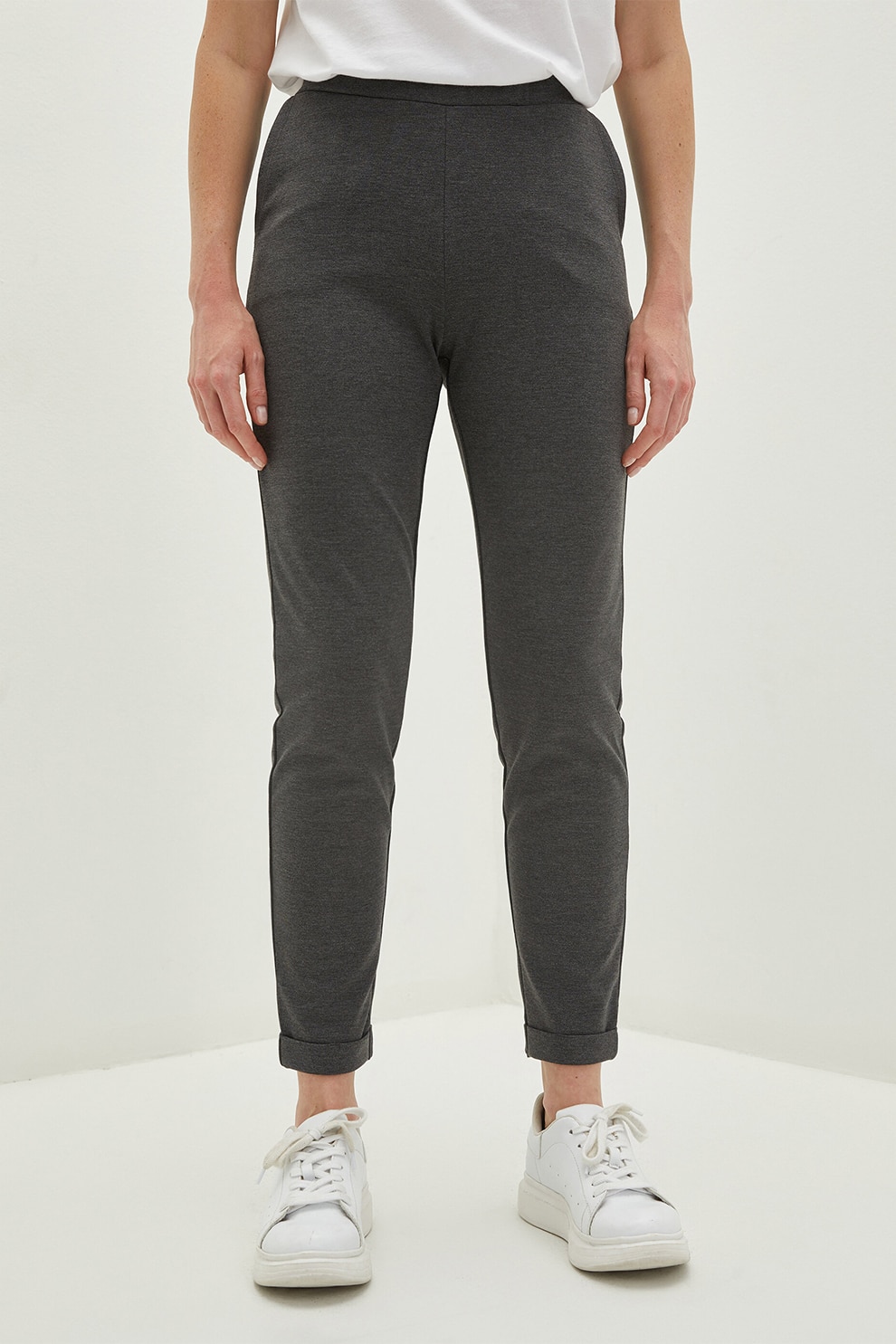 LC WAIKIKI, Pantaloni cu talie inalta, Gri inchis melange