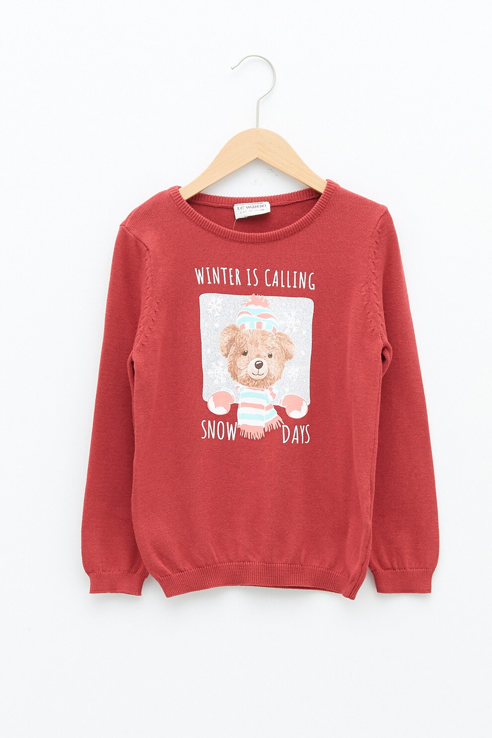 LC WAIKIKI, Pulover de bumbac cu imprimeu grafic, Rosu caramiziu/Alb